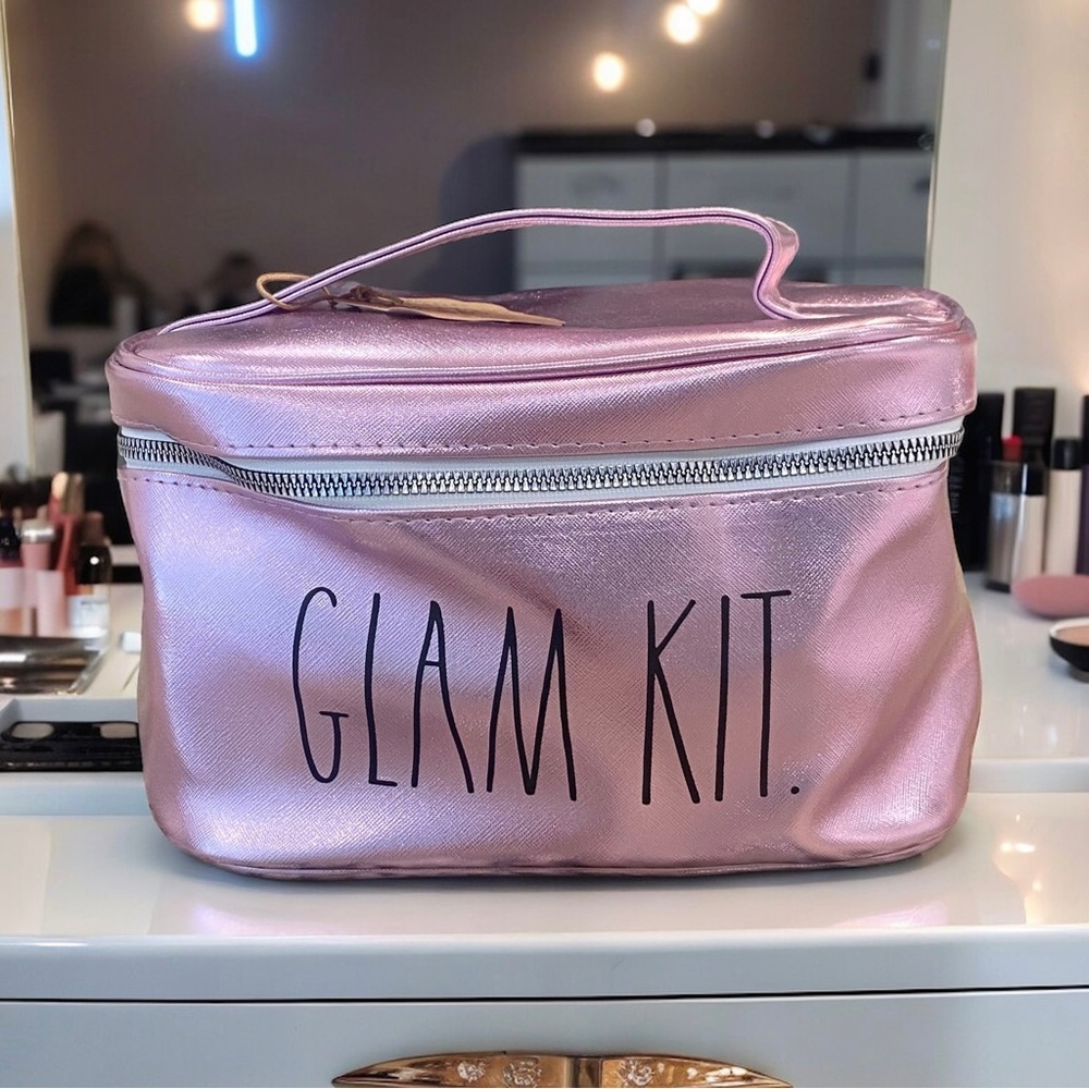 NEW Rae Dunn Pink Metallic ‘GLAM KIT’ Cosmetic Bag - Size 9.85 X 6 X 6.3